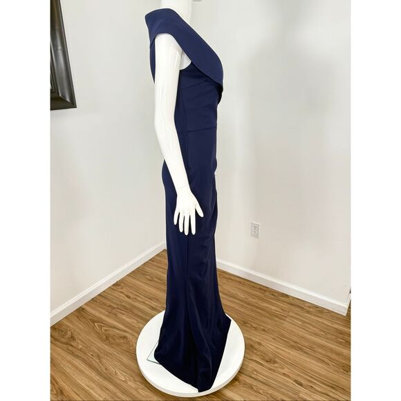 Chiara Boni La Petite Robe Norc Cocoon Collar Trumpet Gown Blue Notte Sz 6 - Picture 7 of 12